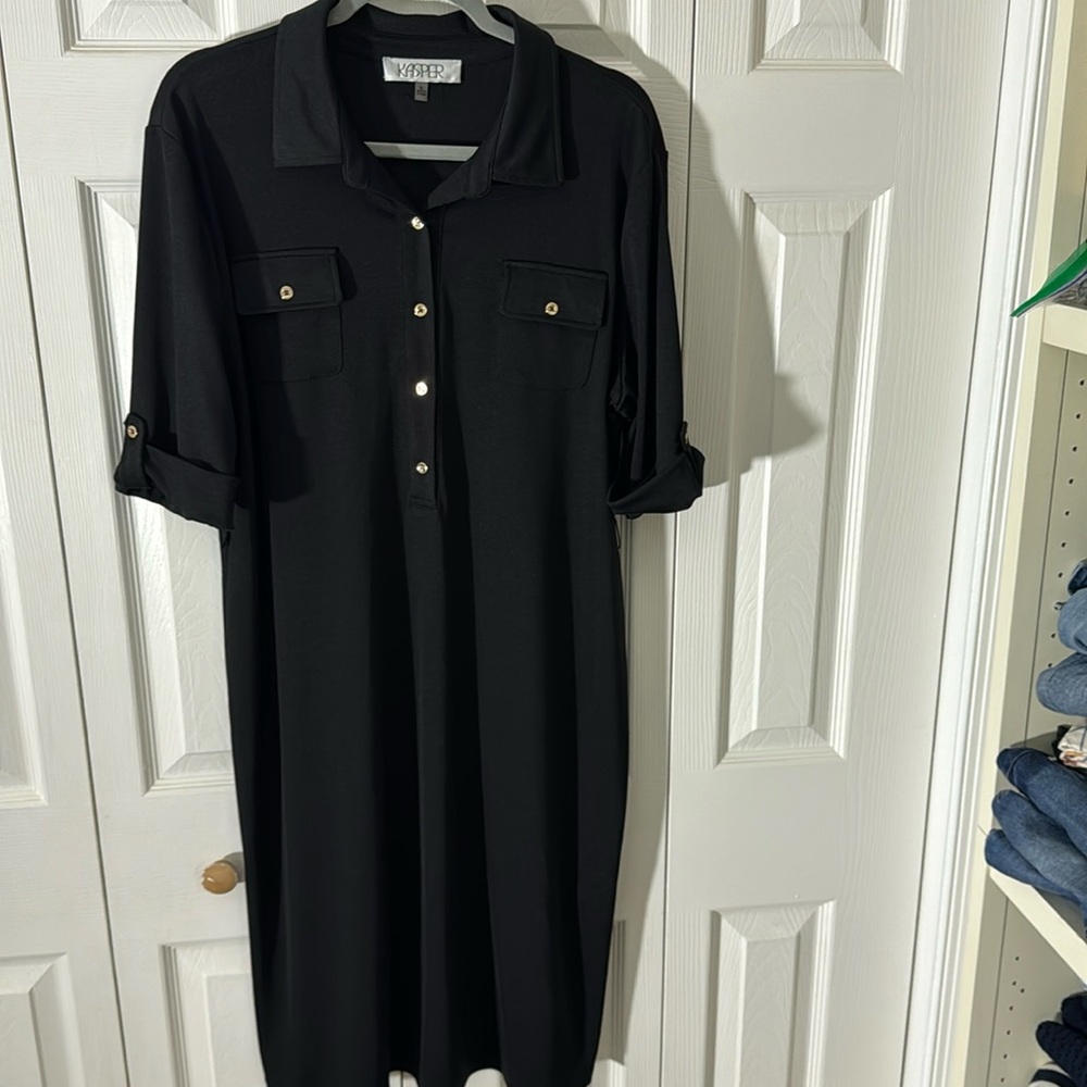 Kasper black shirt shirt dress. Gold buttons, cuff sleeve Size XL